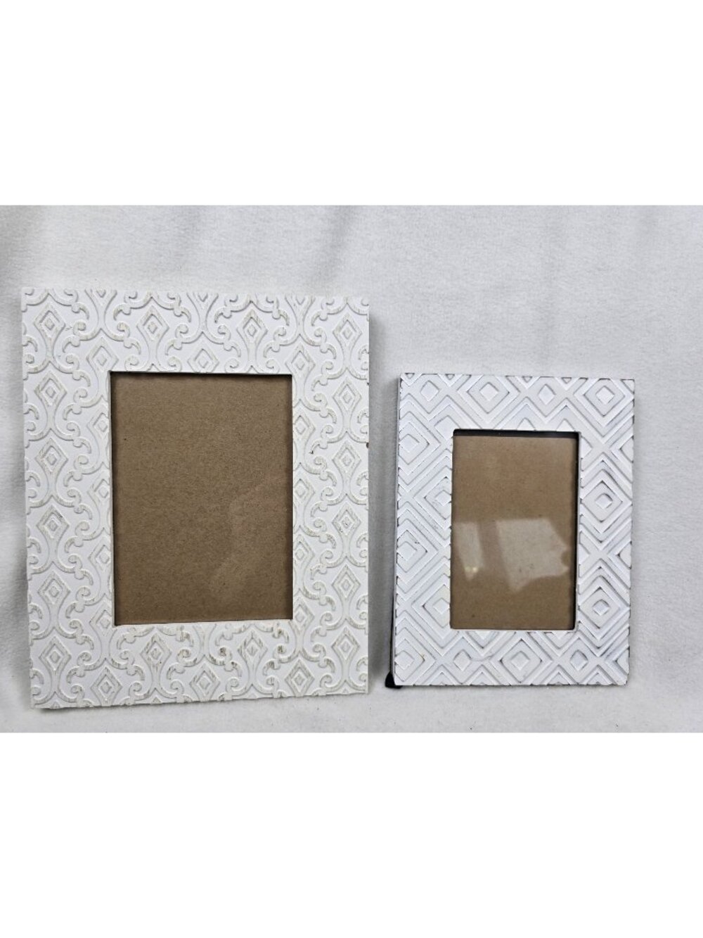 Picture Frames Set Of 2 Decorative White Wooden Intricate Geometric Patterns